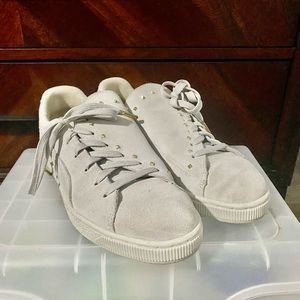 Adidas, White Suede, Side-tie Unique Flap with gold studs